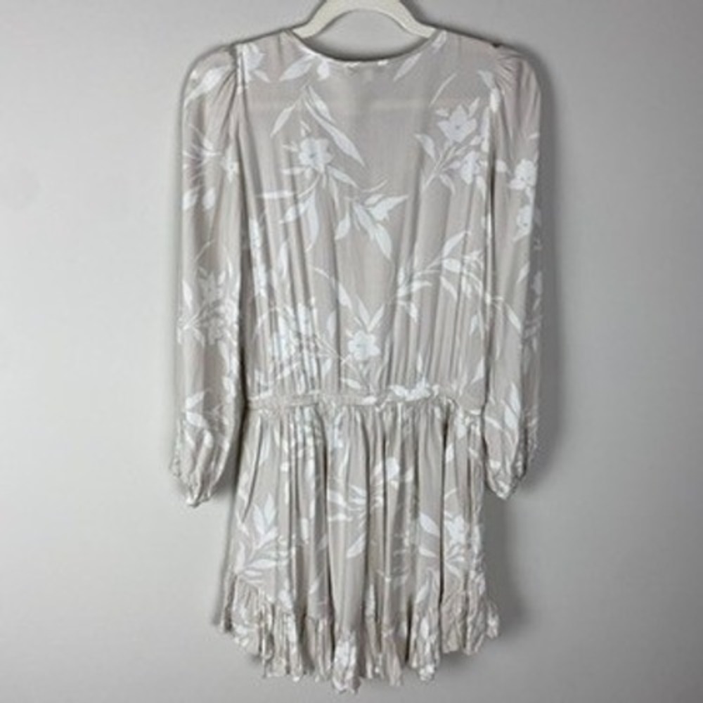 Z Supply Camila Mini Dress Tan Floral Print Long Sleeve Tiered Ruffle Size Small - Picture 3 of 7